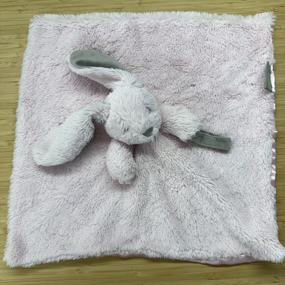 Blankets & Beyond Pink Bunny Rabbit Baby Lovey Satin Security Blanket Rattle - Picture 1 of 3